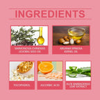 Skincare ingredients chart with jojoba oil, argan oil, tocopherol, ascorbic acid, aloe vera