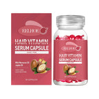 Eelhoe Hair Vitamin Serum Capsule box and bottle, shiny pink capsules, Moroccan oil, jojoba oil.